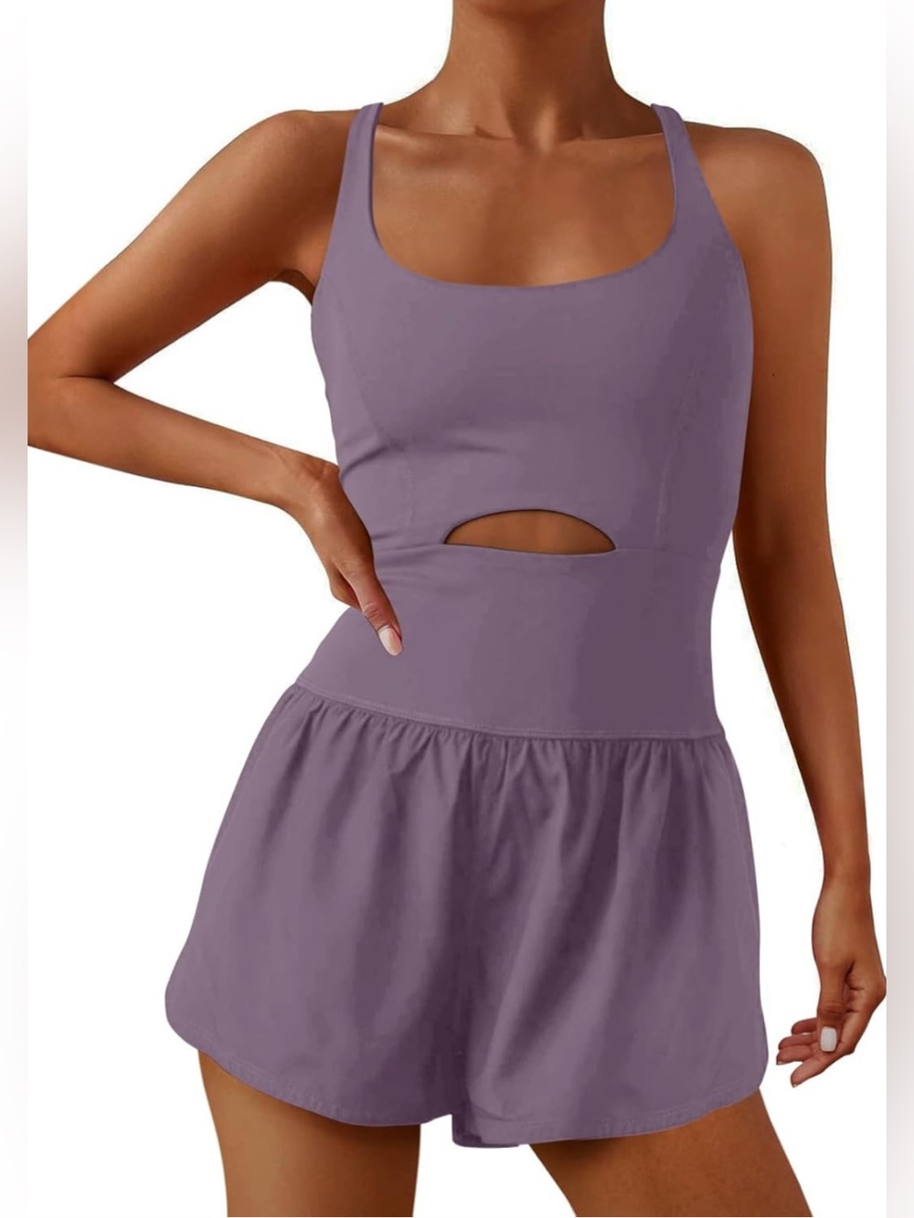 Women’s Purple Romper Jumper With Cutout & Crossover Back Detail